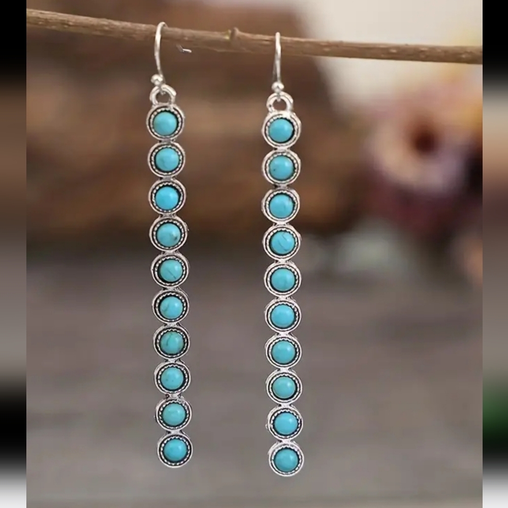 Boho Gypsy Sisters Turquoise Silver Earrings